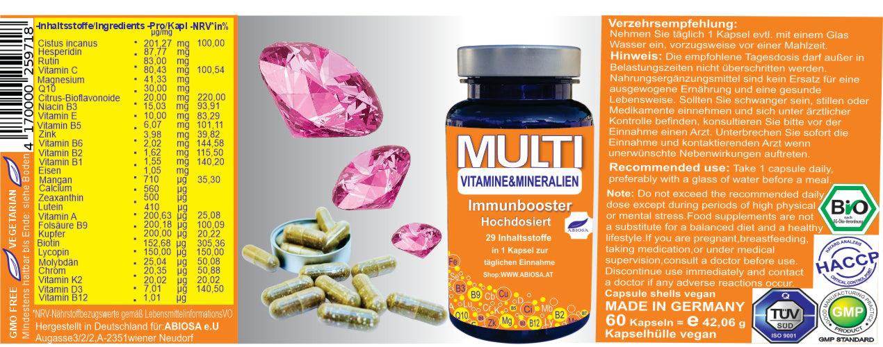 Multivitamin und Mineralien Booster hochdosiert  Immun Komplex
